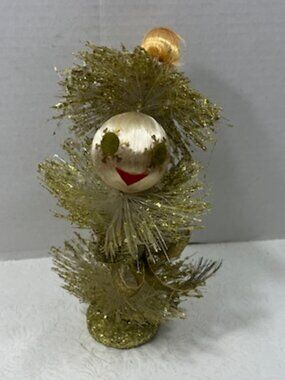VTG Handmade Gold Plastic Tiered Faced Christmas Tree Tabletop Holiday Decor 8"